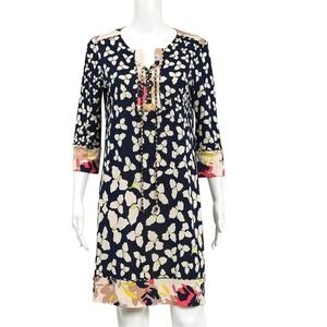 Diane von Furstenberg Womens Silk Cottage Floral Tunic Dress 2 Navy Blue‎ White